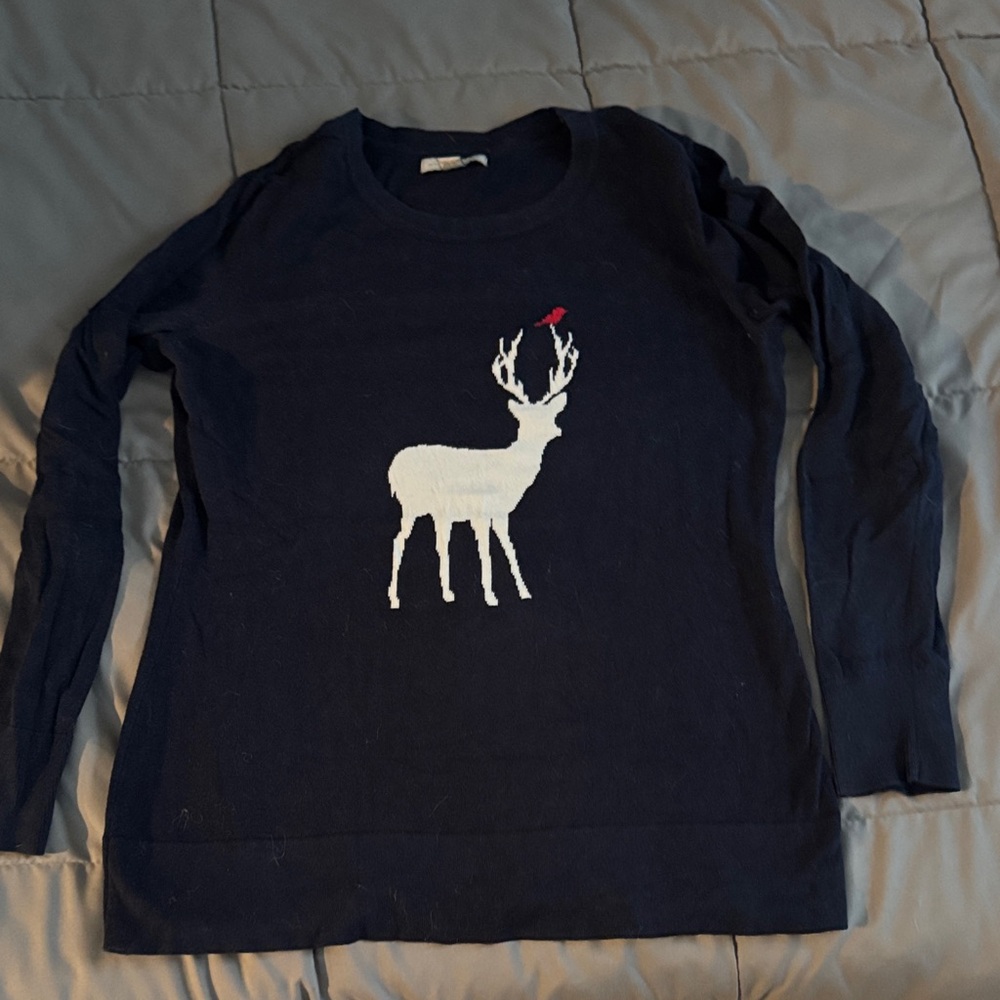 Bass Navy Sweater with White Deer Design